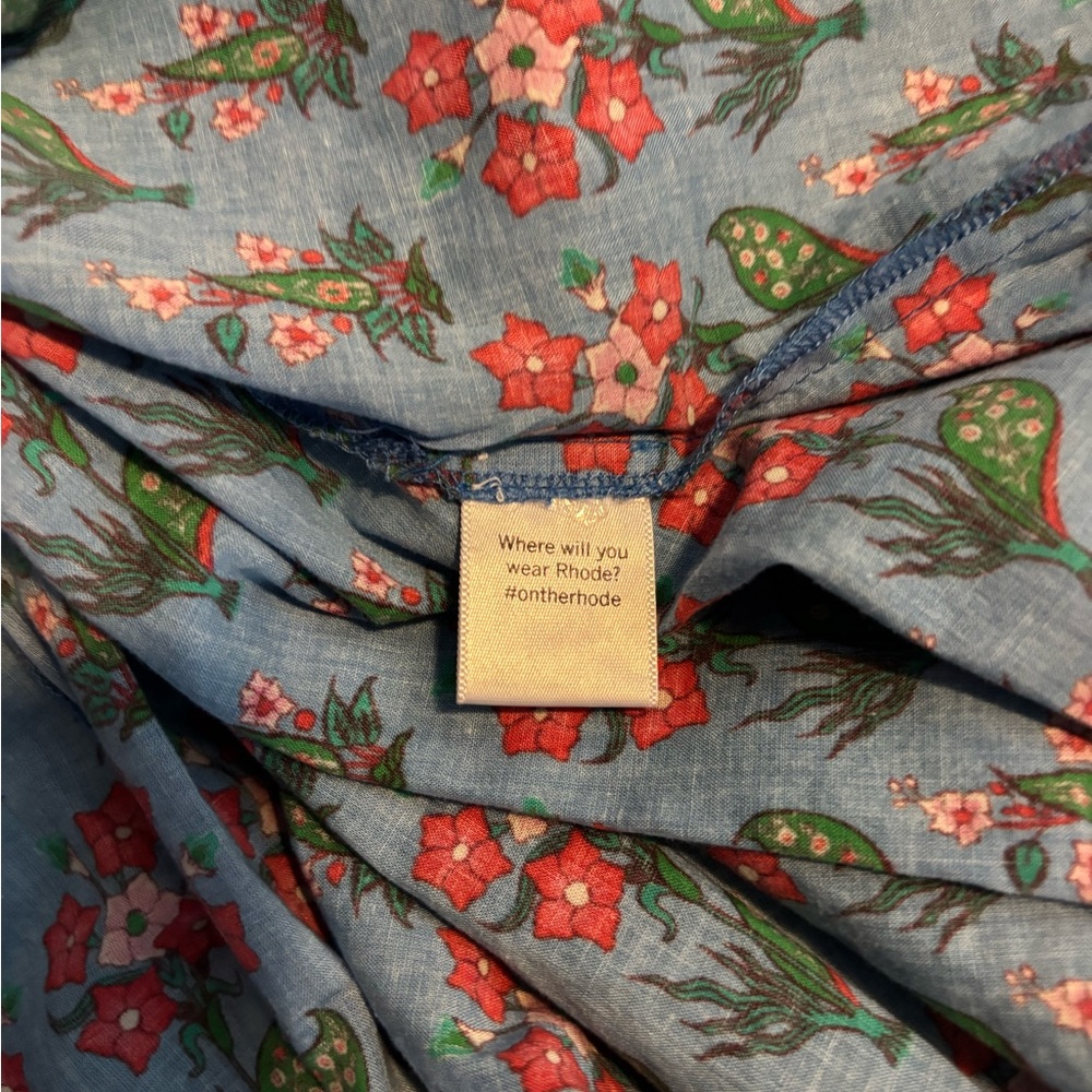 RHODE claudine blue floral wrap midi dress with puff sleeves - Picture 9 of 11
